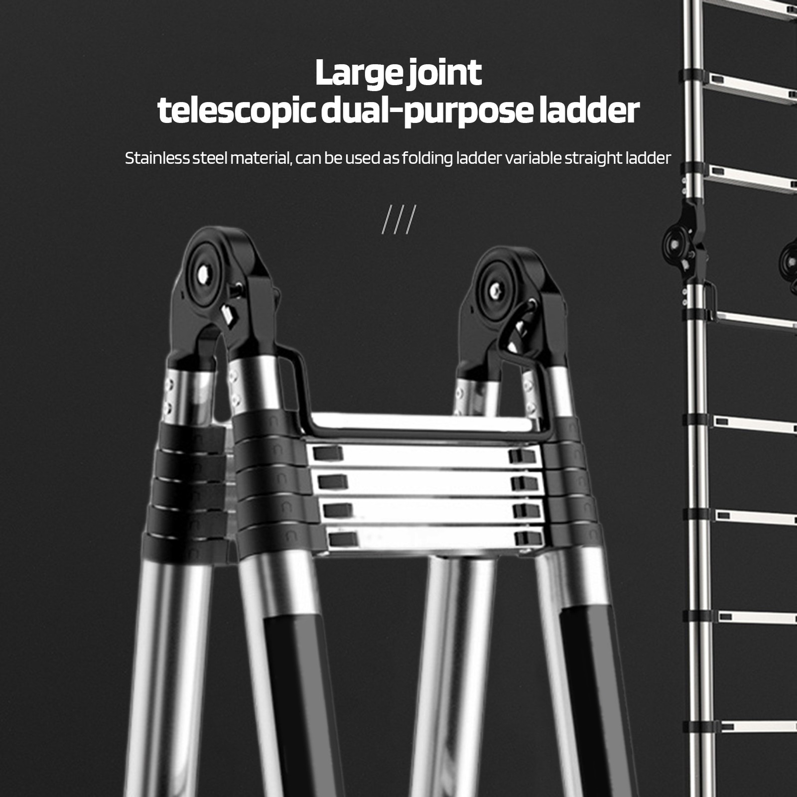 Telescoping Ladder, Stainless Steel Folding Telescopic Ladder Heavy Duty 330 lbs