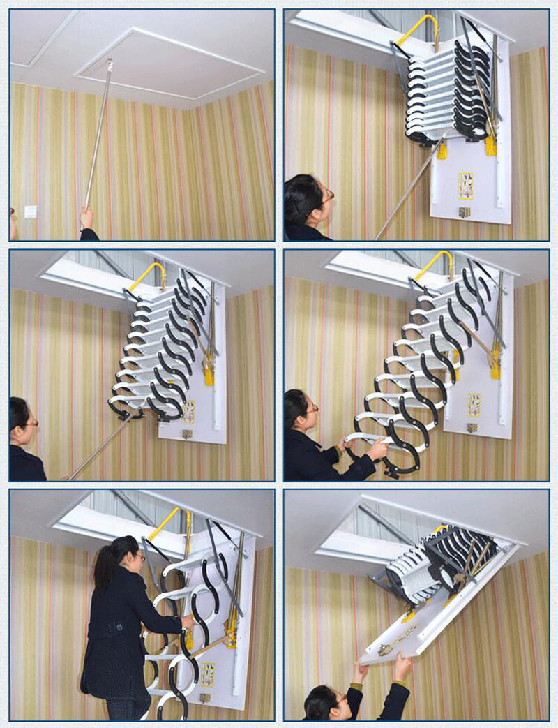 Attic Steps Pull Down 12 Steps Attic Stairs Alloy Attic Access Ladder, 9.8 feet