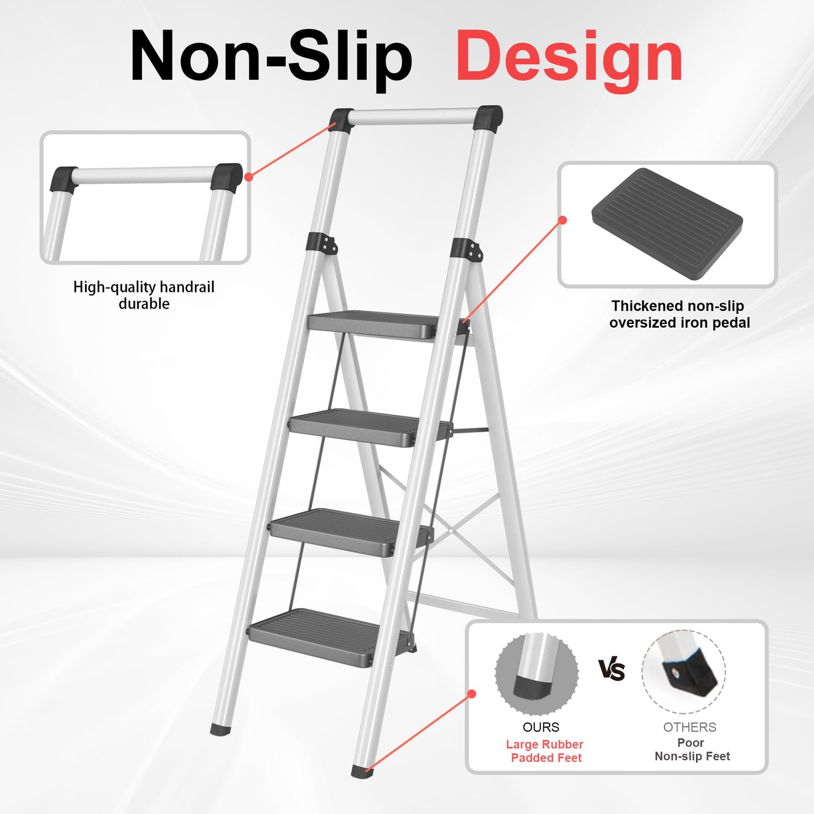 DIAMONDFORGE 4 Step Ladder with Handle, Foldable 4 Step, Black Grey