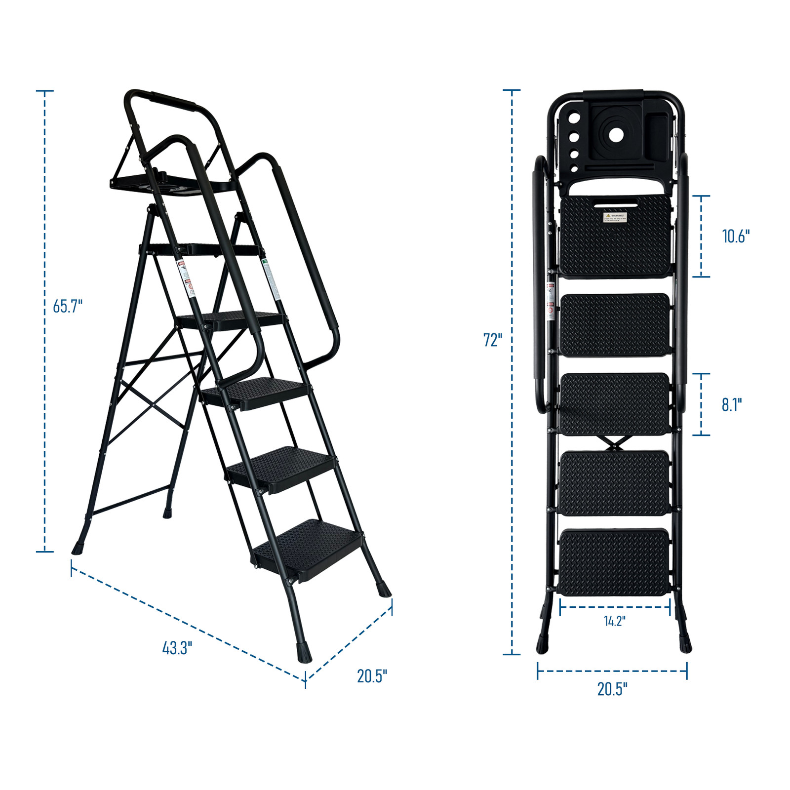 Step Ladder Folding Step Stool with Wide Anti-Slip Pedal Sturdy Steel Ladder