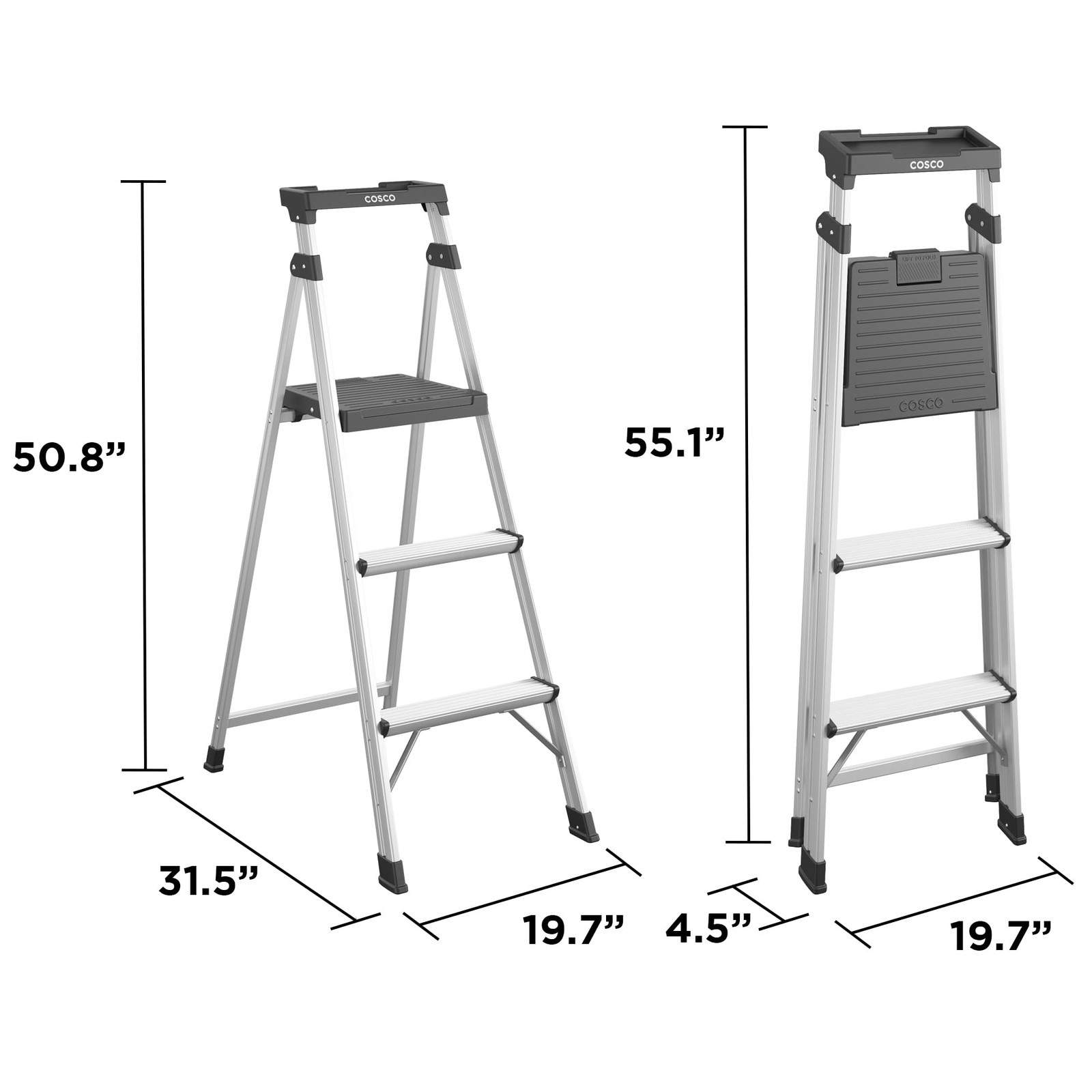 Cosco 3-Step Lightweight Aluminum Folding Step Ladder with No Size,