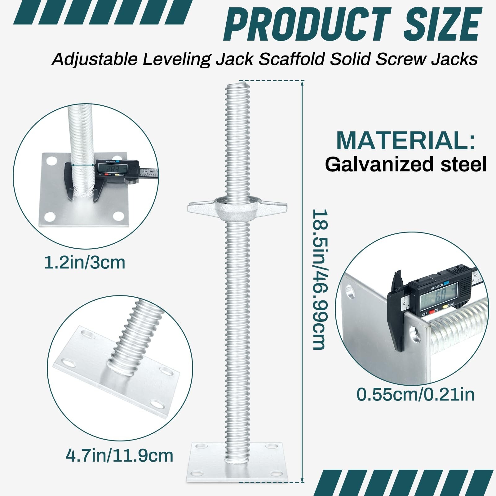 Zonon 4 Pcs 18″ Adjustable Scaffold Leveling Jack Parts Galvanized Solid Thre…