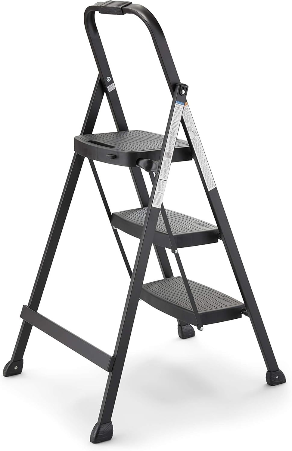 Rubbermaid 3-Step Steel Ladder, Folding Step Stool with Hand Black Finish