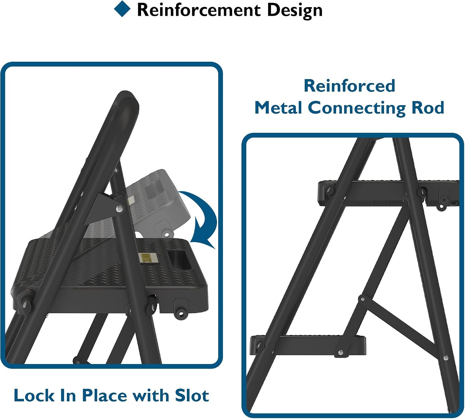 2-Step Ladder, Folding Step Stool, 600lbs Max Load Capacity, Sturdy Steel