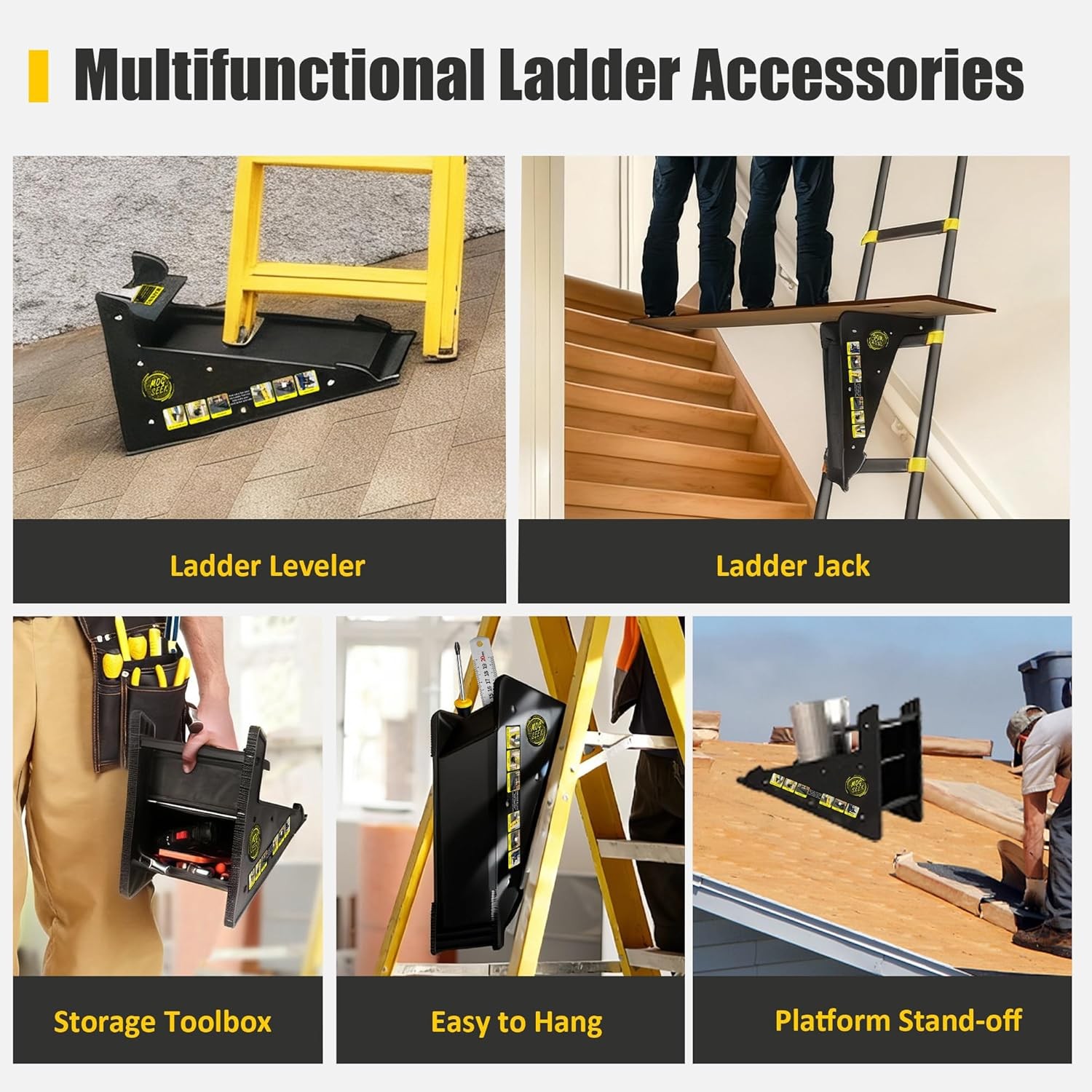 Ladder Leveler for Extension Ladders with Storage Uneven Surfaces Black