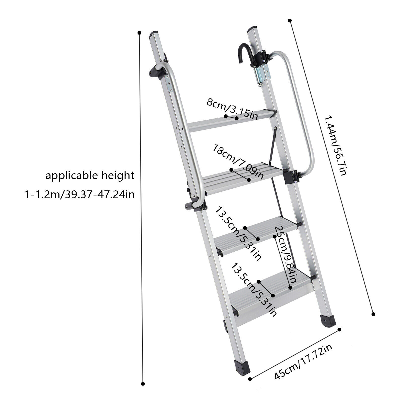 4-Step Floor Standing Bed Ladder Ladder w/ Adjustable Handrail 150kg/330.69lbs