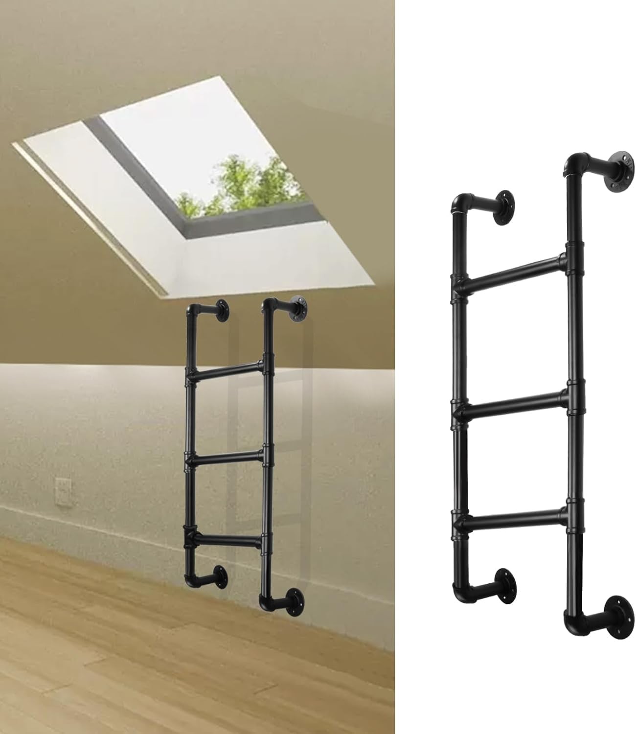 3-Rung Bunk Bed Ladder, 3.3×1.5FT Wall Mount Basement 3.3FT/100cm, Black