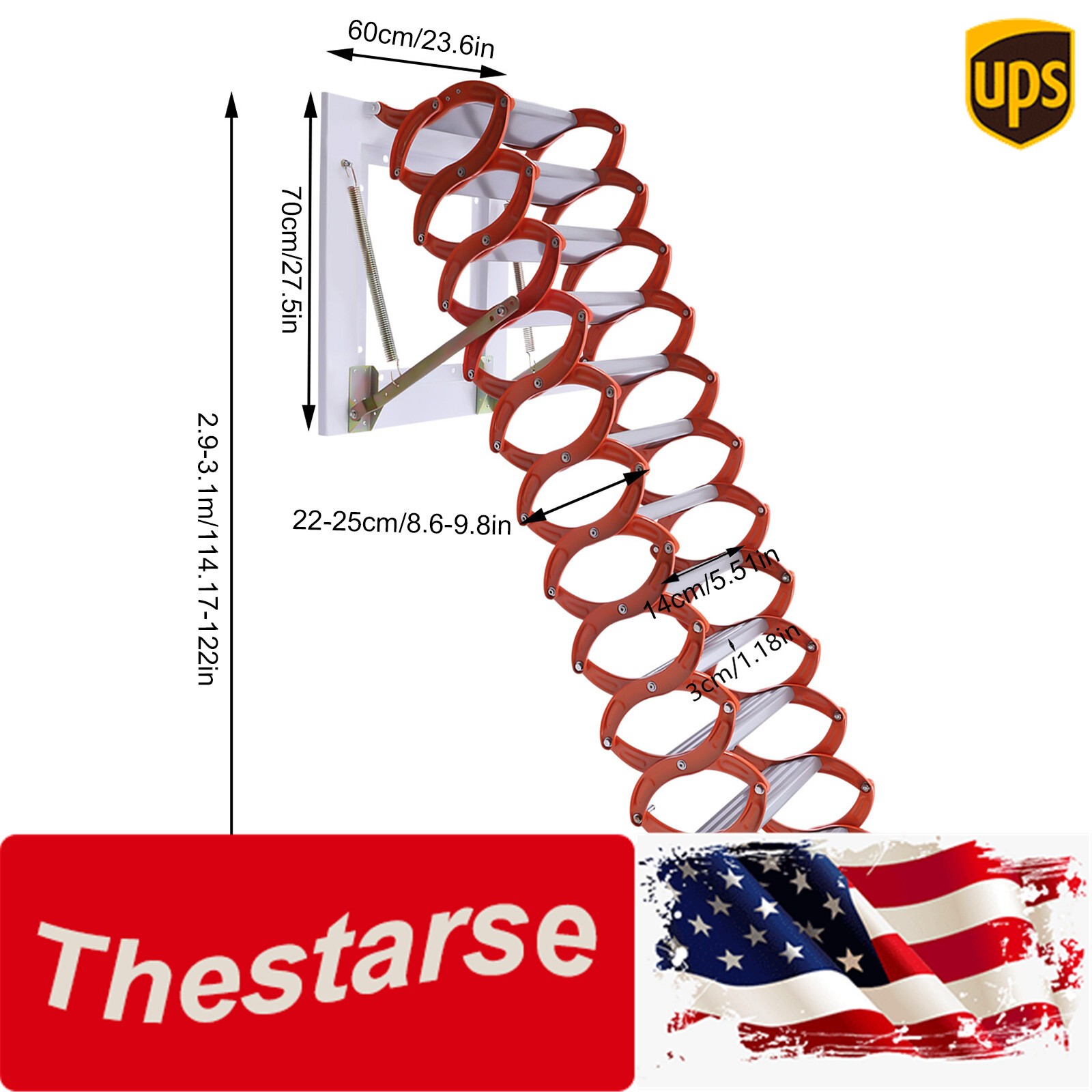 Telescopic Ladder Attic Stairs Pull Down 12 Steps Ladder 10.17FT Wall-Mounted