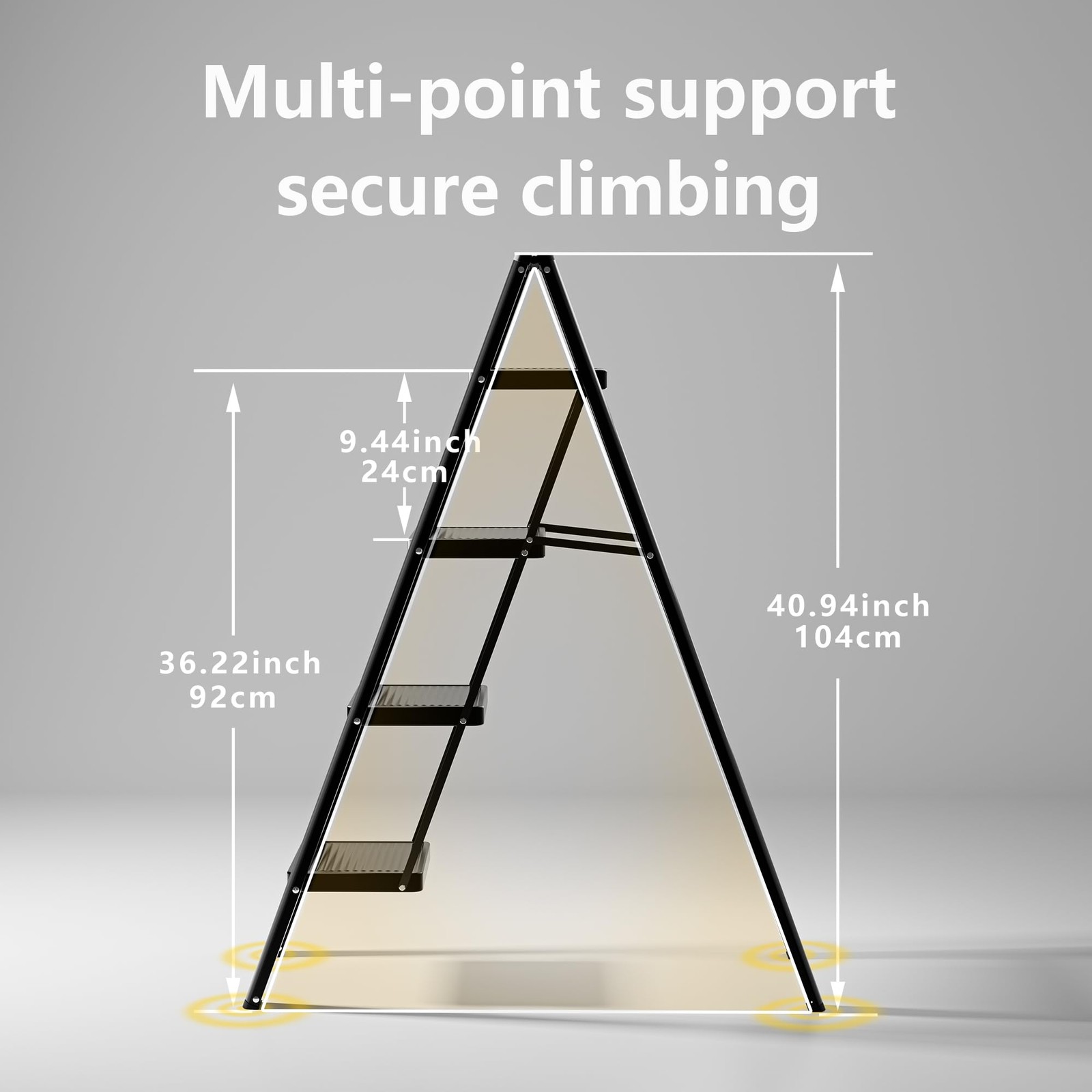 KOLL LINK Step Ladder 4 Folding, Sturdy 330 Lbs 4 step ladder, Black