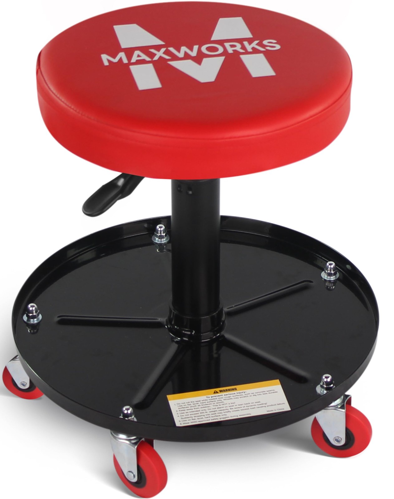 MaxWorks 80771 Pneumatic Roller Seat Creeper – 300 lb Capacity – Adjustable Heig