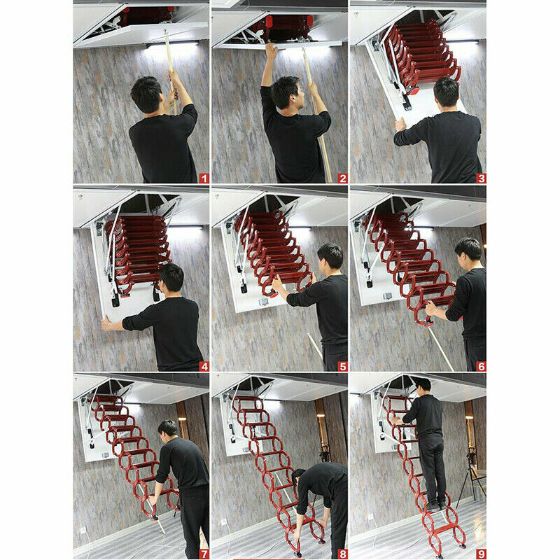 Attic Ceiling Ladder Red Loft Wall Ladder Stairs 9.8ft Ceiling Mounted 660Pounds