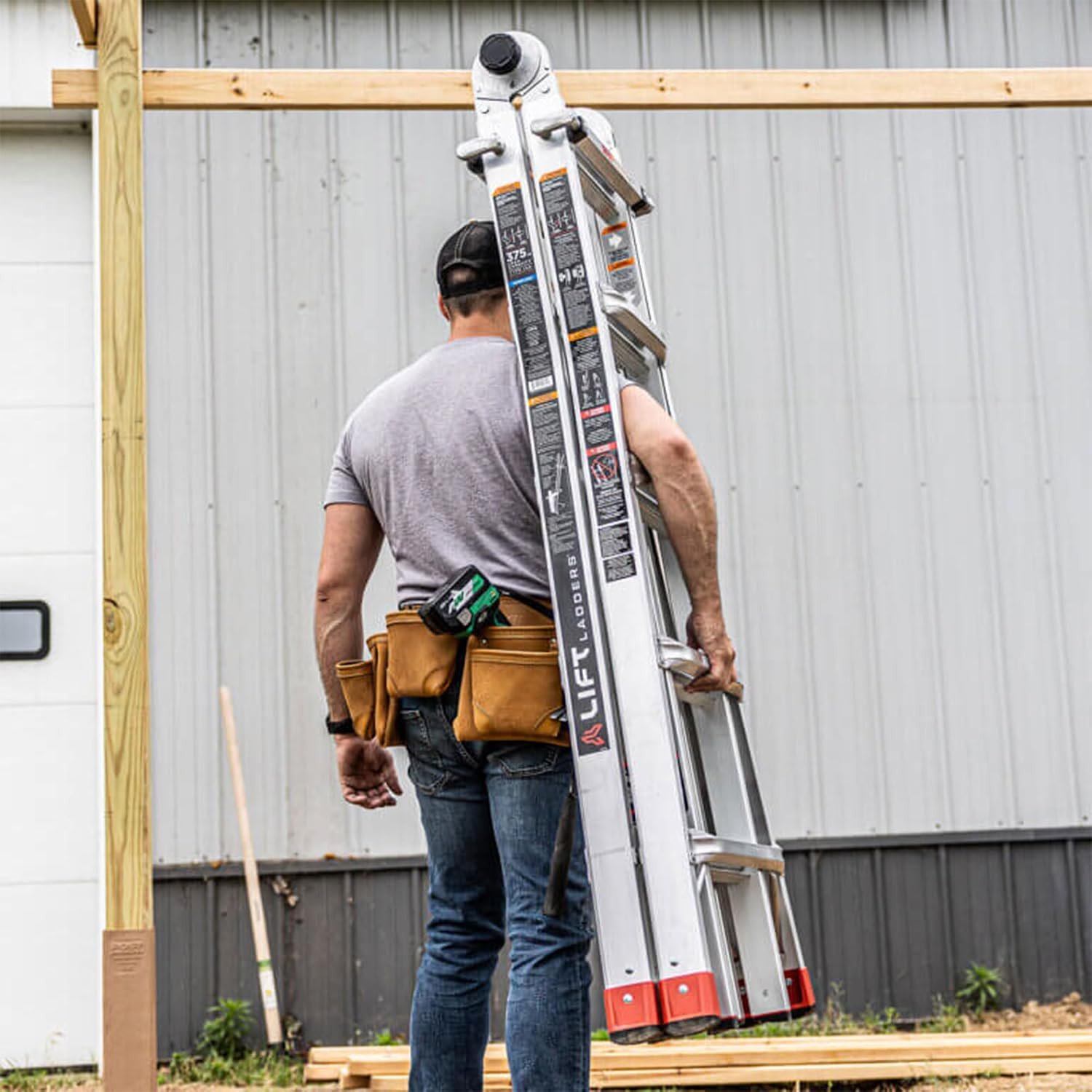 22 Foot Reach Adjustable in Multi Position Lightweight Aluminum Step Ladder wi