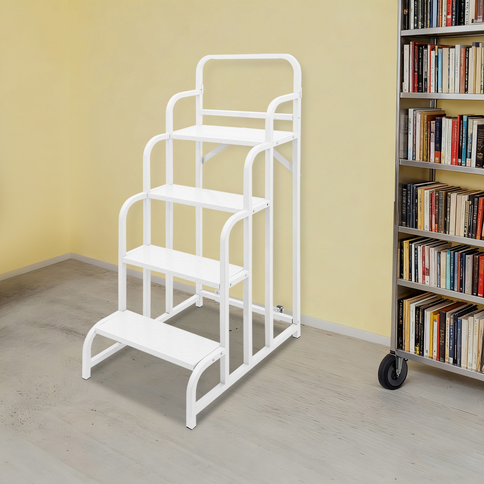 White Stair With Wheels Industrial & Warehouse 4-step Stair Rolling Stair