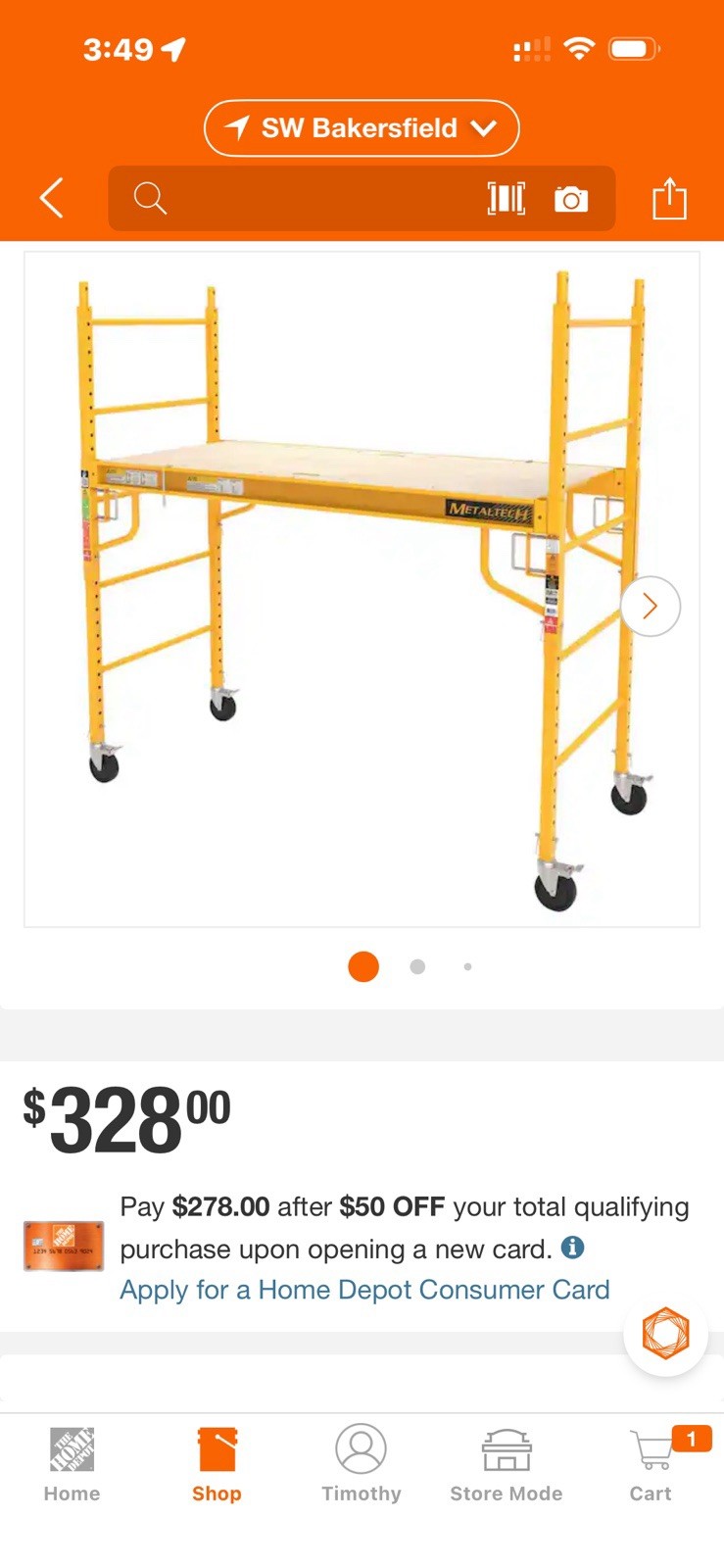 MetalTech Jobsite 6 ft. Baker Style Rolling Scaffold Platform, 1100 Ibs. Load