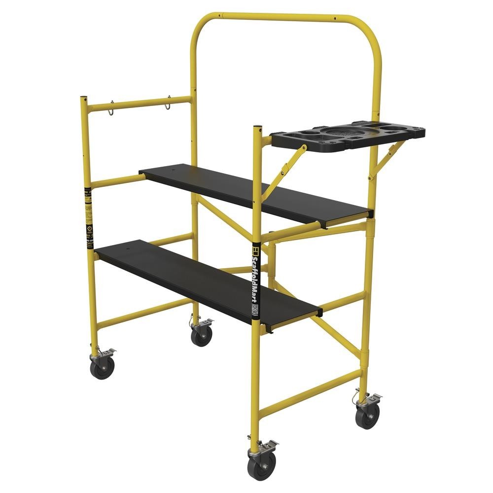 4′ Powder Coated Yellow Steel Rolling Scaffold Foldable Mobile Work Platform