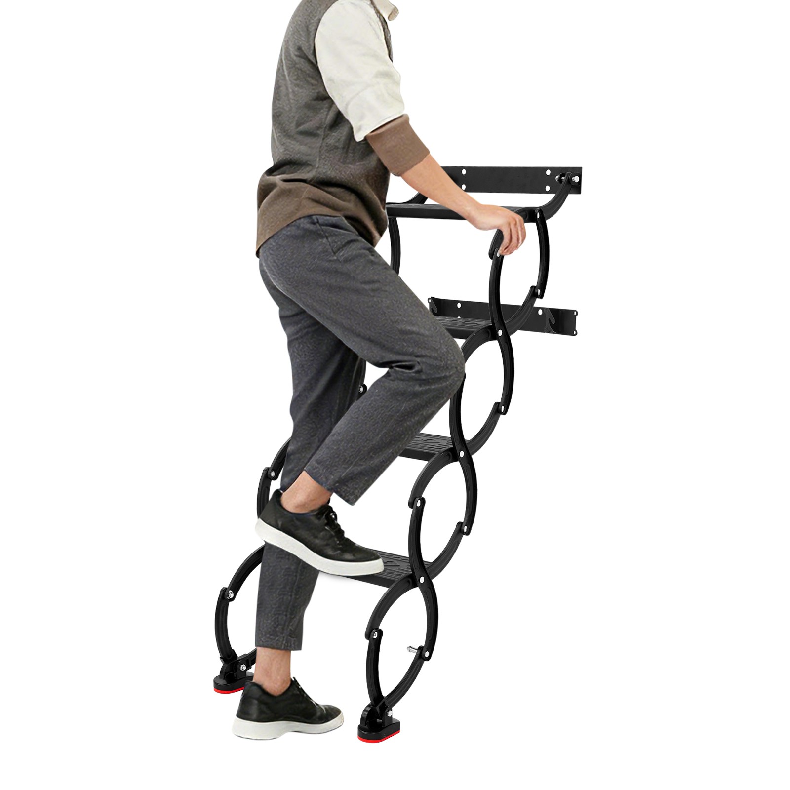 4-Steps Folding Stair Wall Mounted Folding Ladder Telescoping Step Ladders