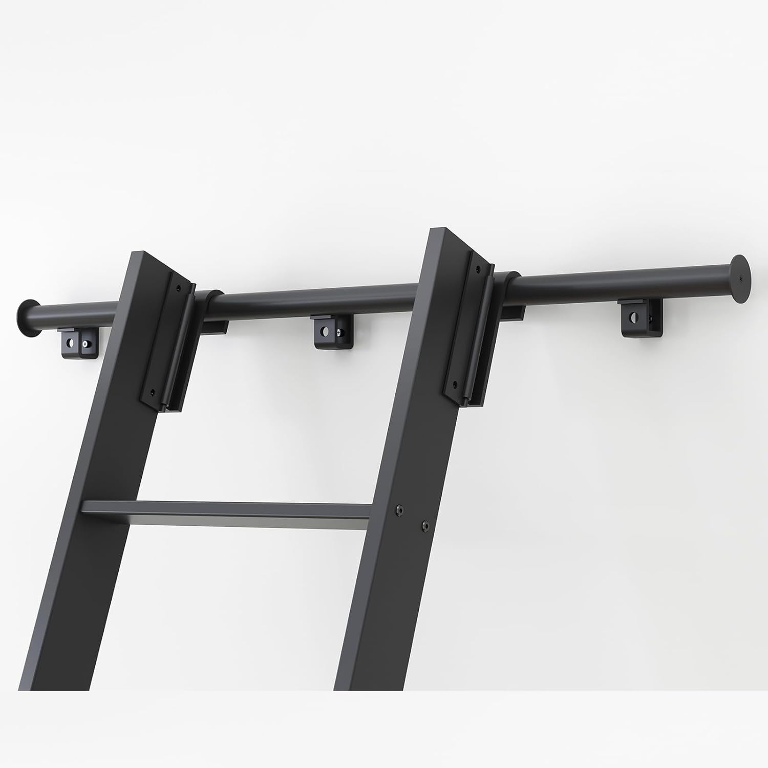 8FT Black Metal Sliding Library Ladder Kit with 120″ Rolling Steps