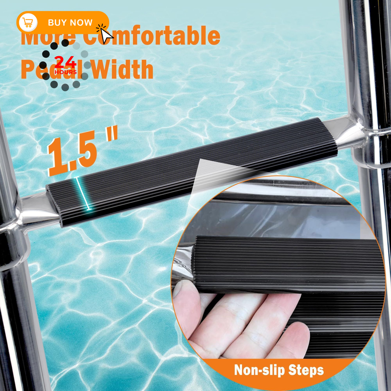 XinKunmarine Pontoon Boat Ladder 3 Step Folding, 3 Step, 3-step Standard