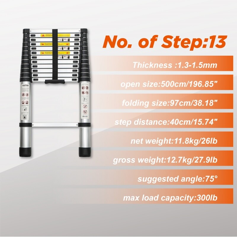 16.5FT Telescoping Ladder Aluminum Folding Telescopic Extension Ladder Portable
