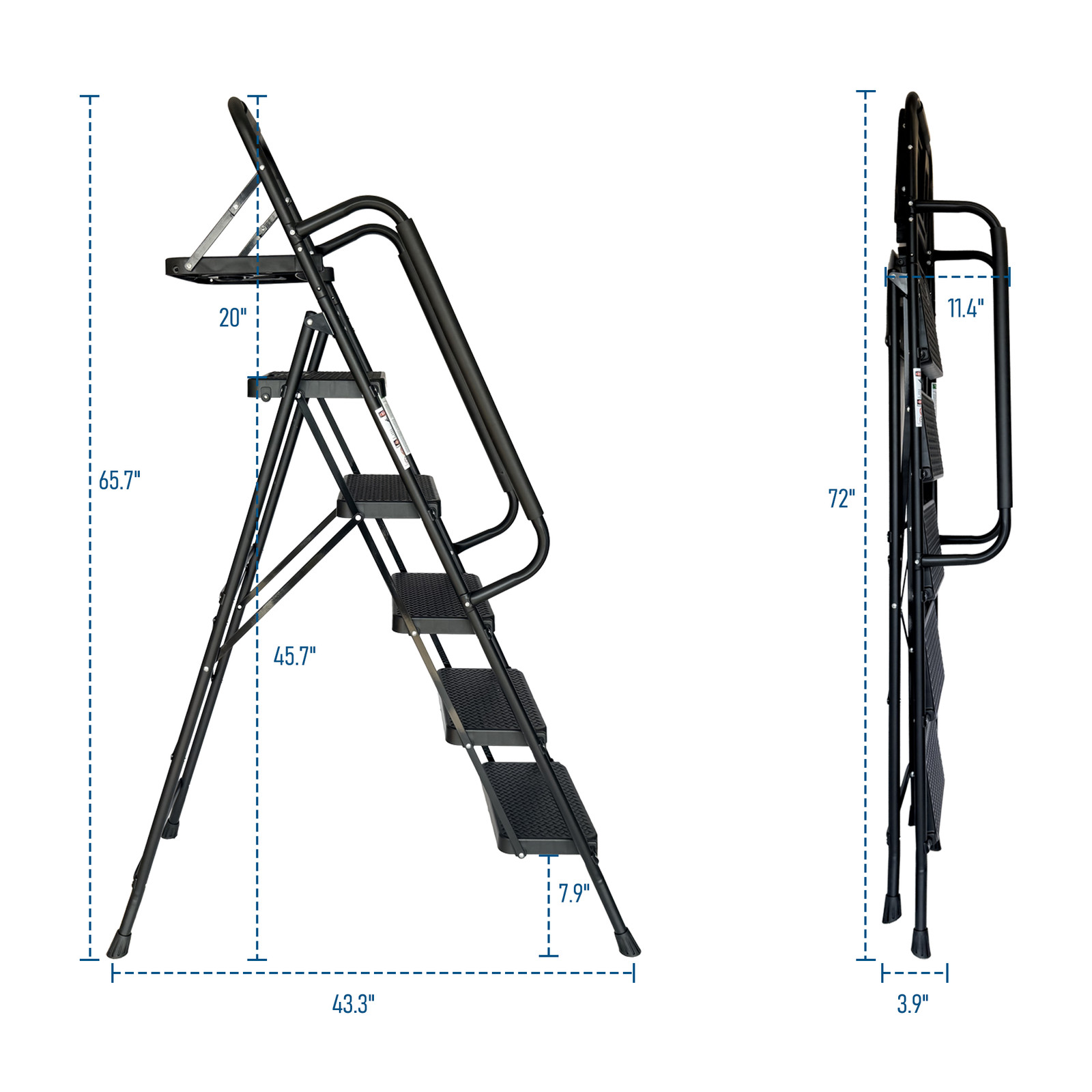 Step Ladder Folding Step Stool with Wide Anti-Slip Pedal Sturdy Steel Ladder