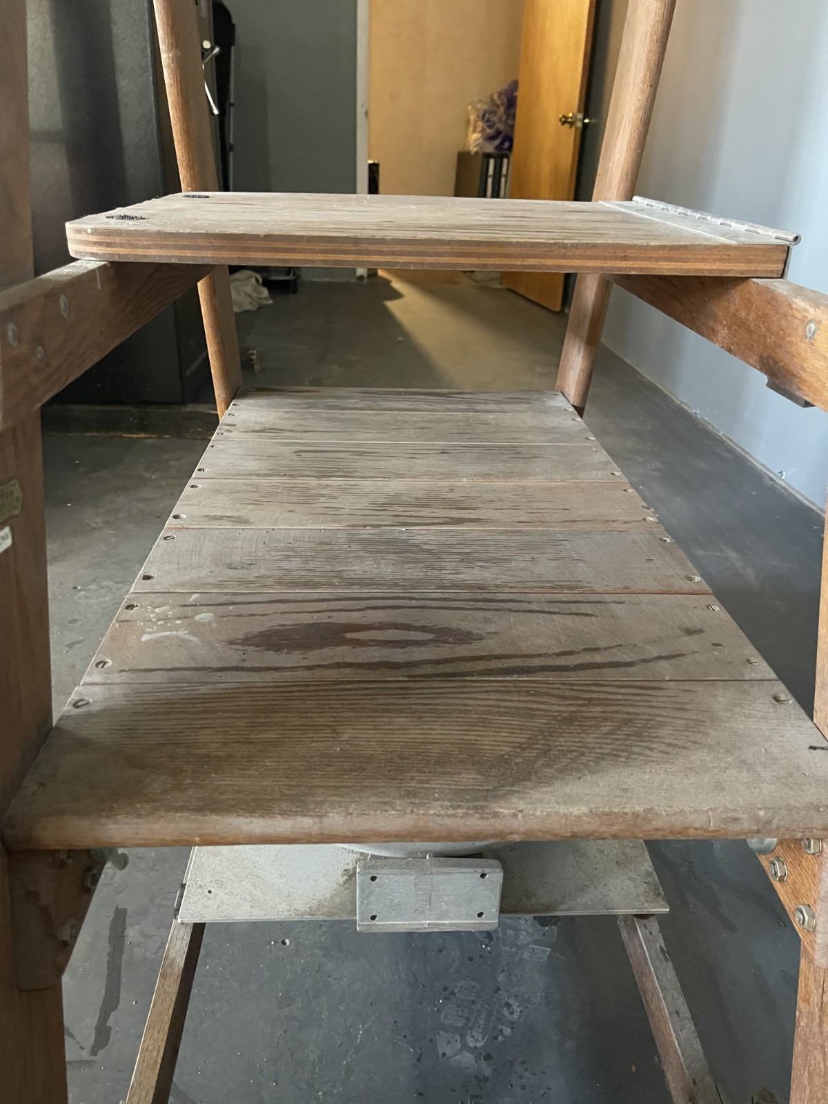 Vintage Putnam Rolling Library Ladder with GMP Wire Reel Assembly