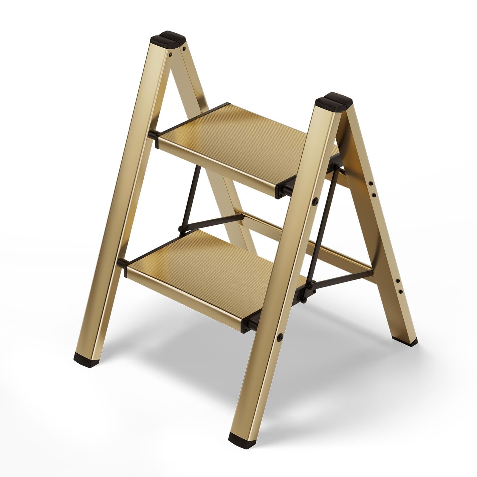 HillhutApex 2 Step Stool, Aluminum Foldable Ladder, 2 Step, Gold