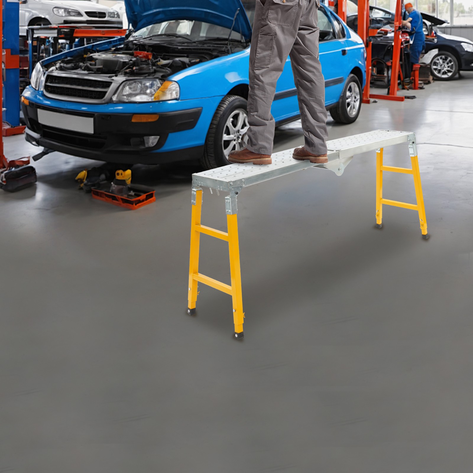 Portable Work Platform Adjustable Q235 Steel With Folding Legs Garage/office