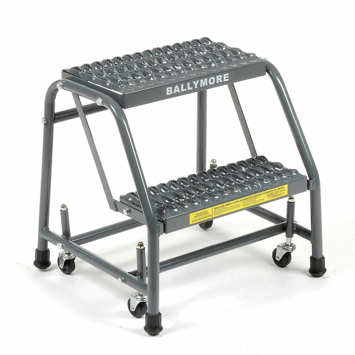 Ballymore 218G Grip 16″W 2 Step Steel Rolling Ladder 10″D Top Step