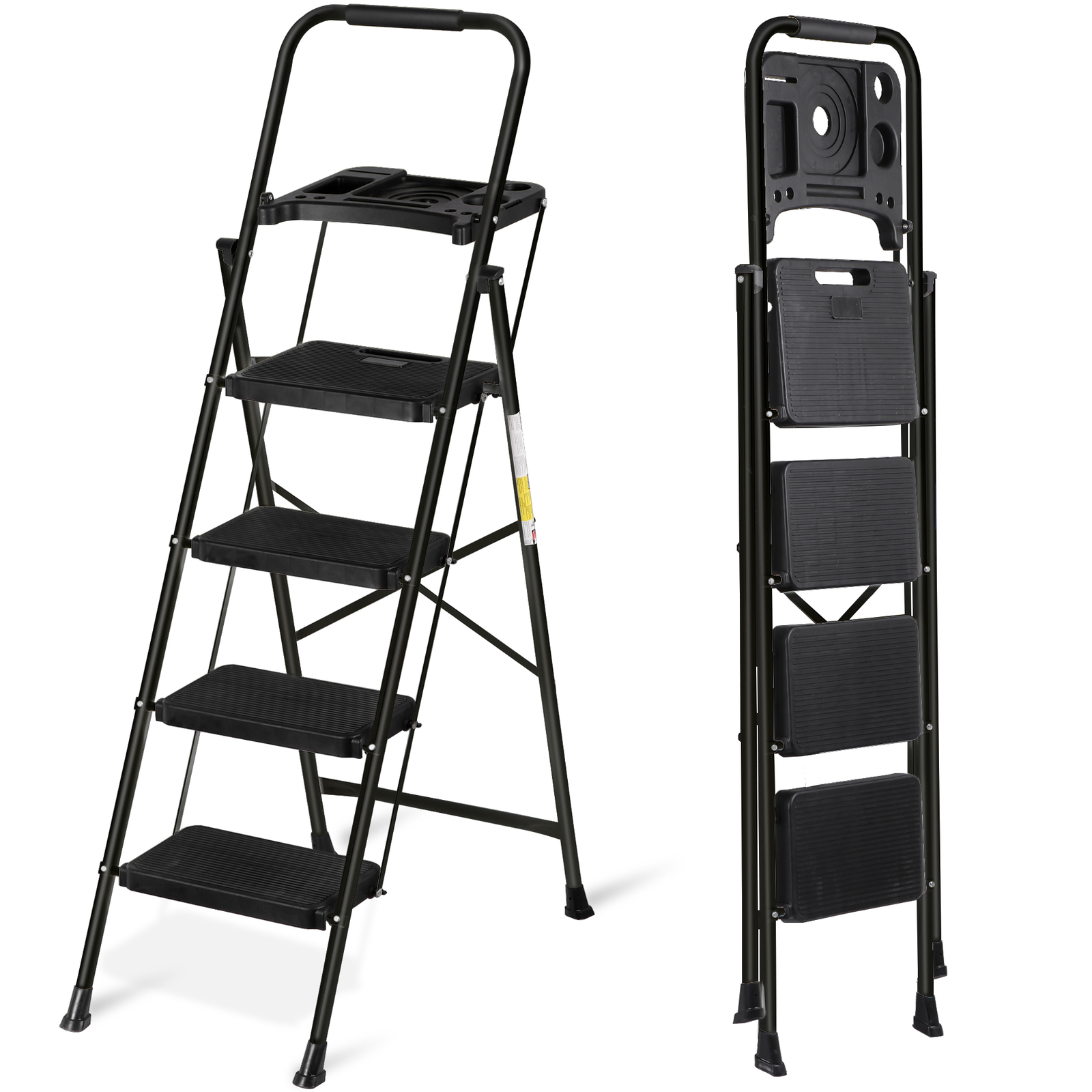 Folding Step Ladders for Kitchen/Closet Ladder 4 Step for Adults Non-Slip Black