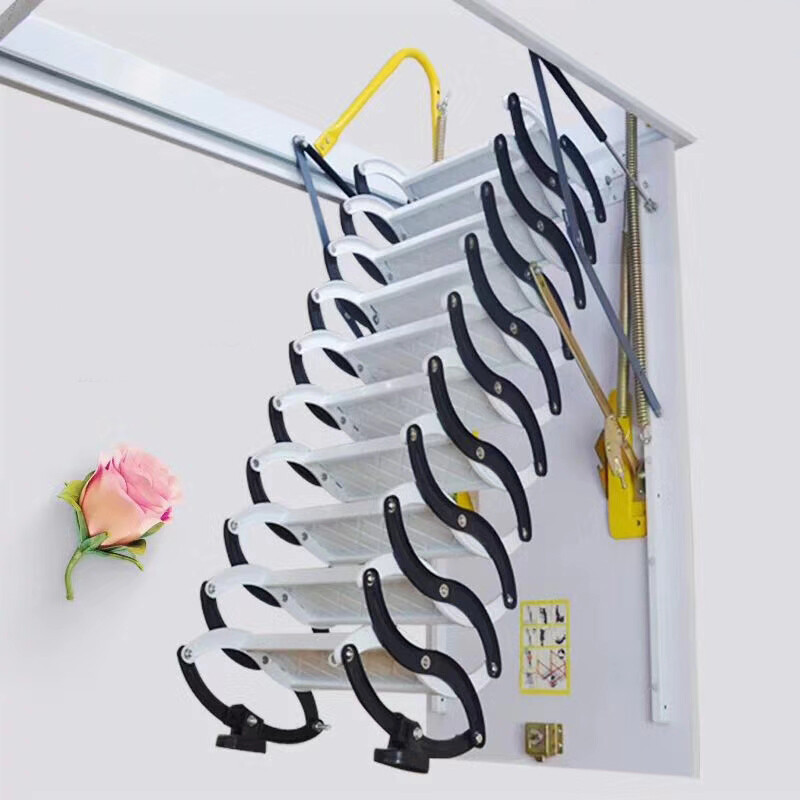 Attic Steps Pull Down 12 Steps Attic Stairs Alloy Attic Access Ladder, 9.8 feet