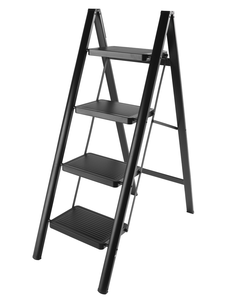 Stepladder, 4 Tiers, Foldable, Aluminum, Wide, Lightweight, Compact, Ladder #4