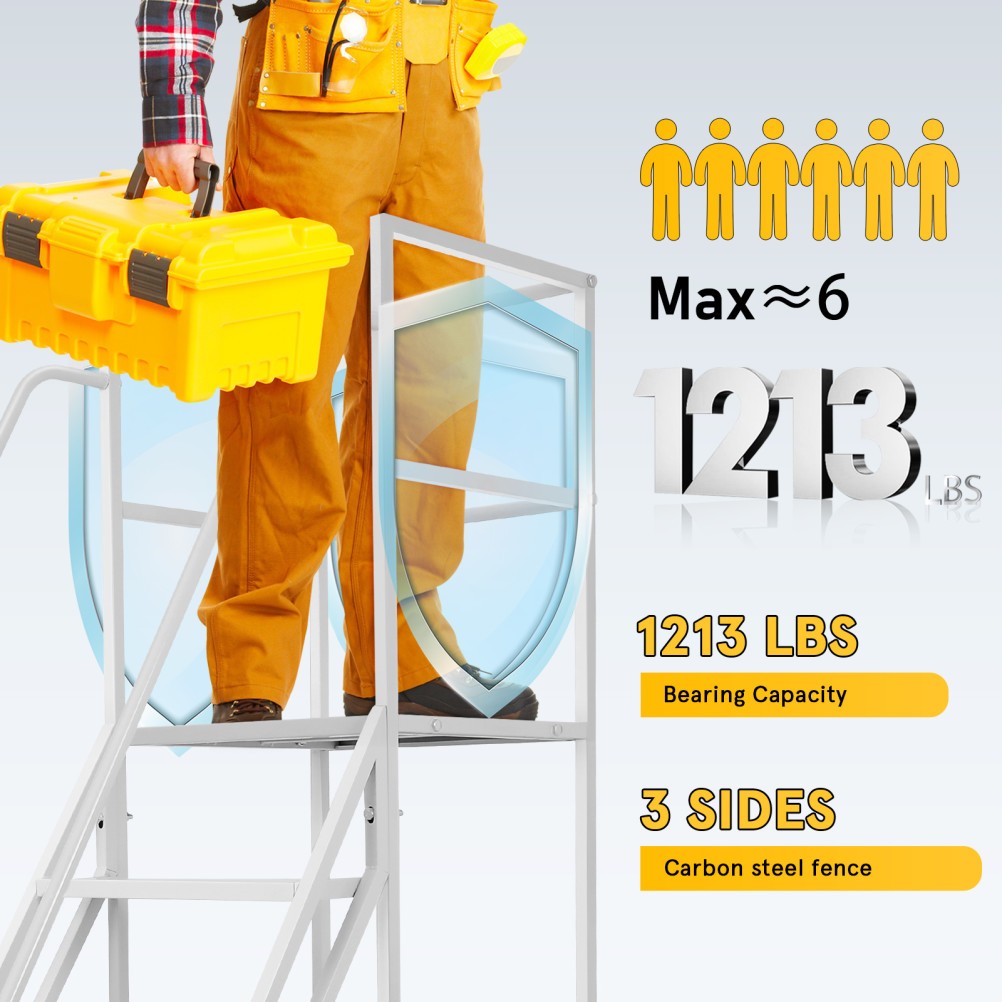 6 Step 1213lbs Steel Rolling Large Platform Step Ladder with Dual Handrails UAS