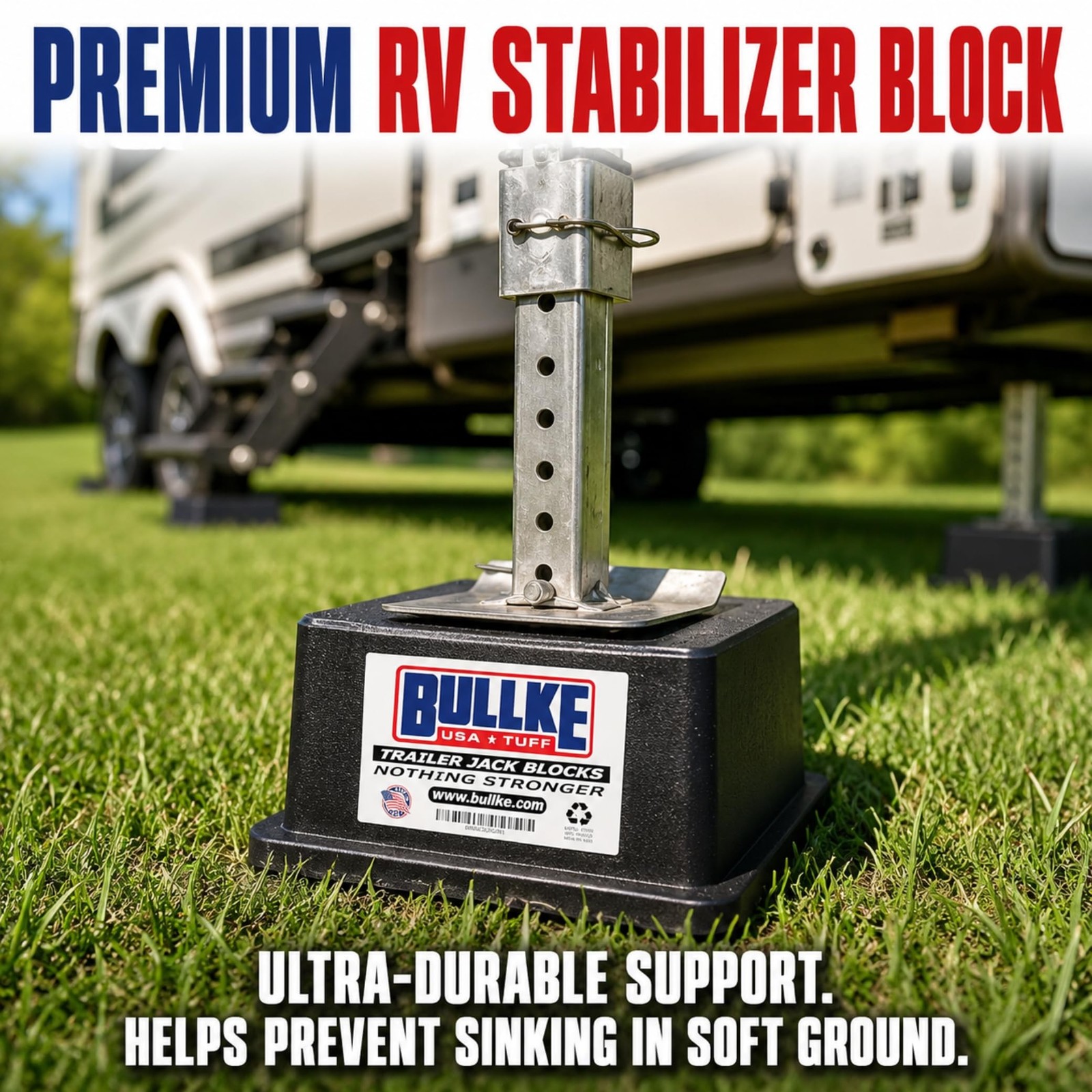 BULLKE Square Trailer Jack Blocks 4-Pack, USA-Made Heavy Duty RV Leveling Blo…