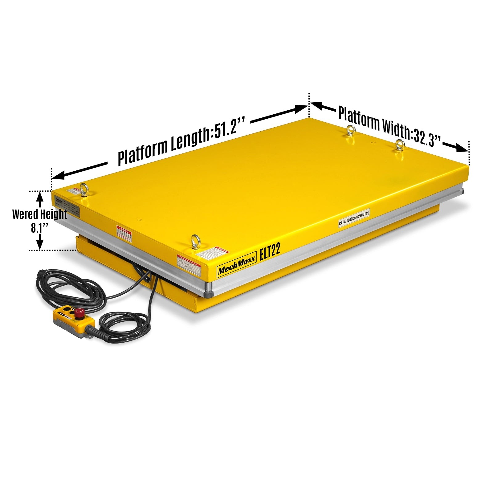 MechMaxx 2200lb Capacity Electric Hydraulic Lift Table 51.2×32.3 Platform,ELT22