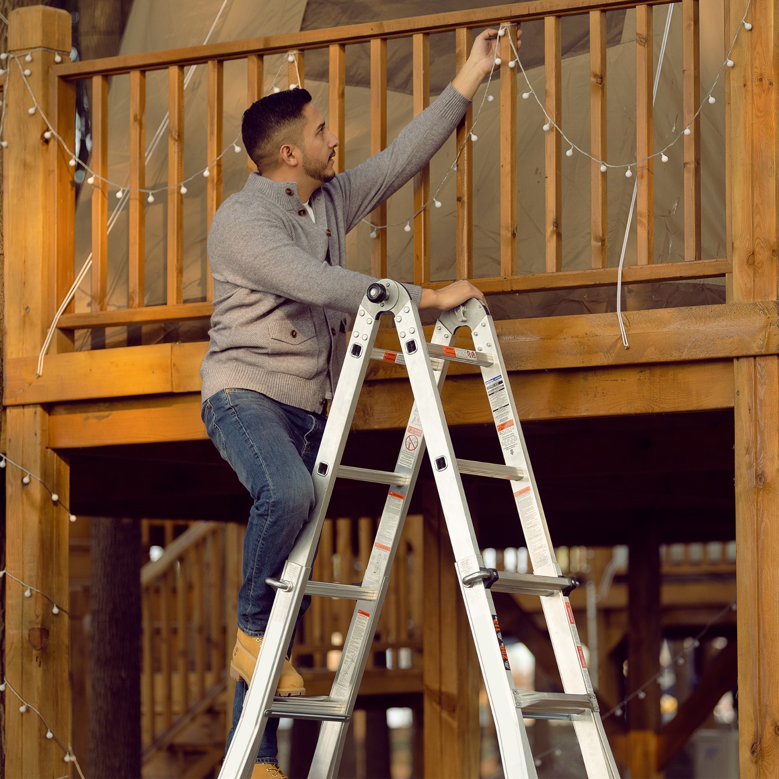 17ft Multi-Position Aluminum Ladder Folding A-Frame Extension Scaffold 250lbs