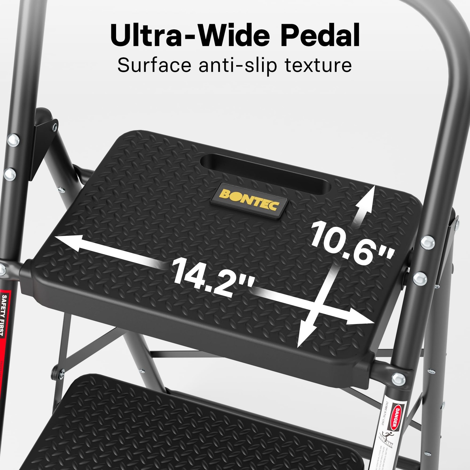 BONTEC 3-Step Ladder, Folding Step Stool, 3-Step, 600lbs Max Load, Black