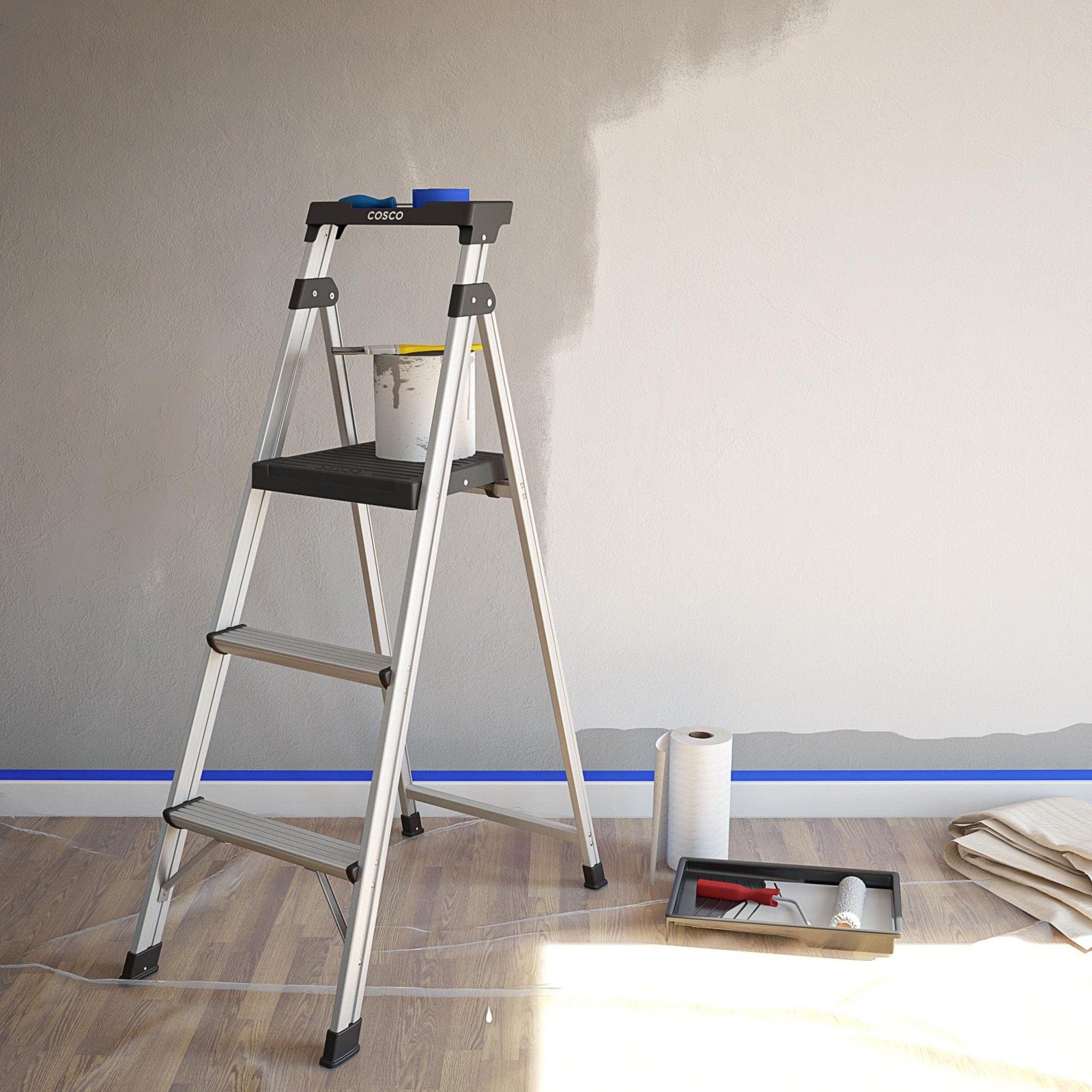 Cosco 3-Step Lightweight Aluminum Folding Step Ladder with No Size,
