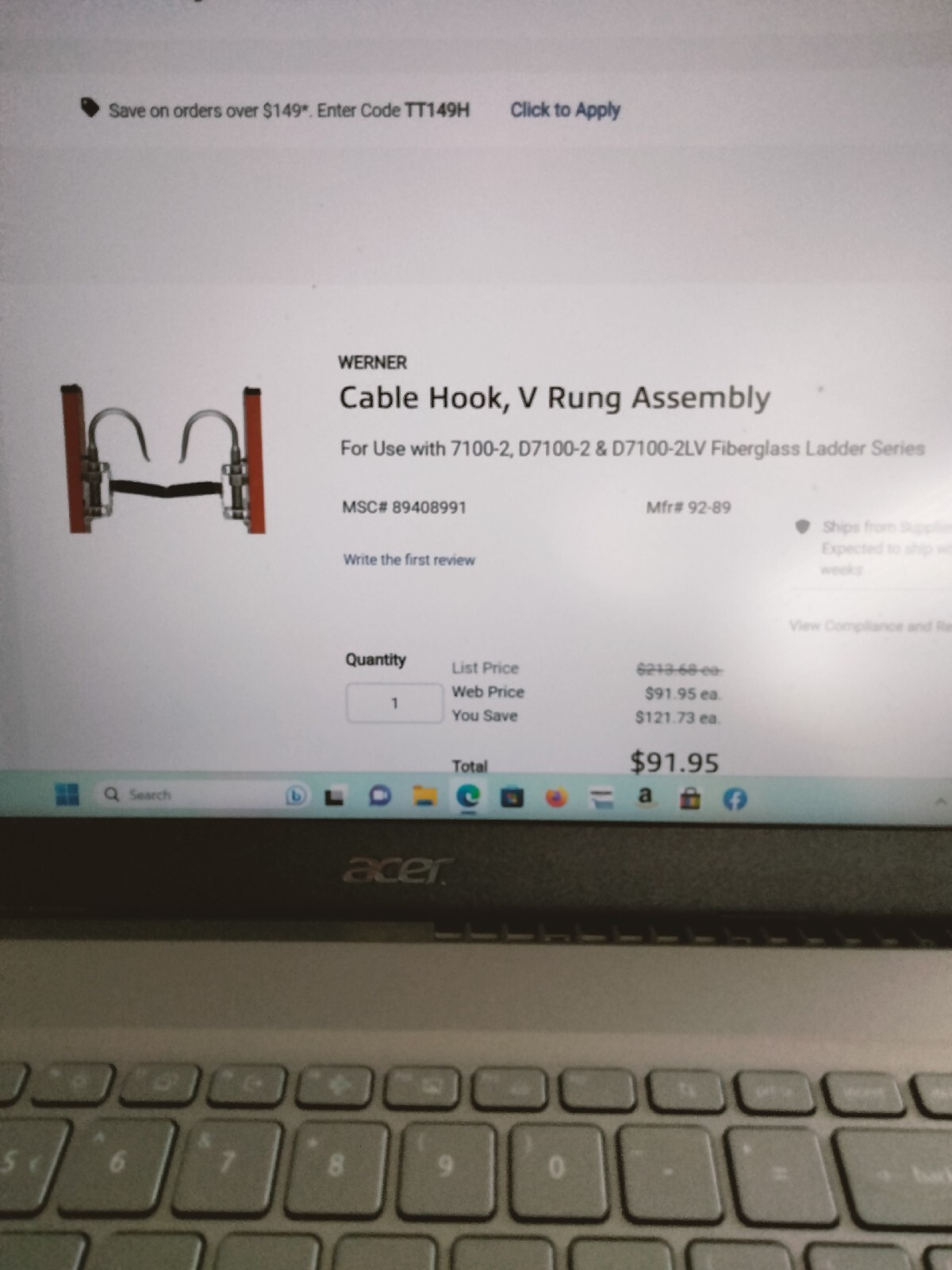 Werner 92-89 Cable Hook and V-rung Assembly – Silver