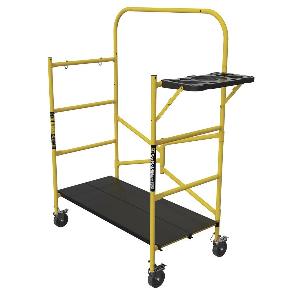4′ Powder Coated Yellow Steel Rolling Scaffold Foldable Mobile Work Platform
