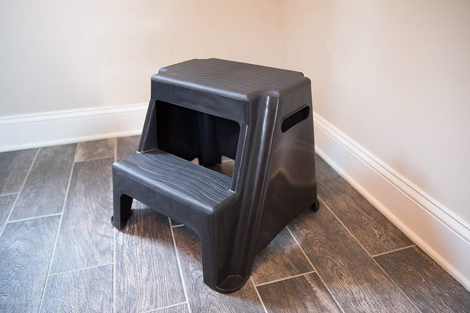 2-Step Molded Plastic Step Stool, Lightweight with Slip Resistant Treads