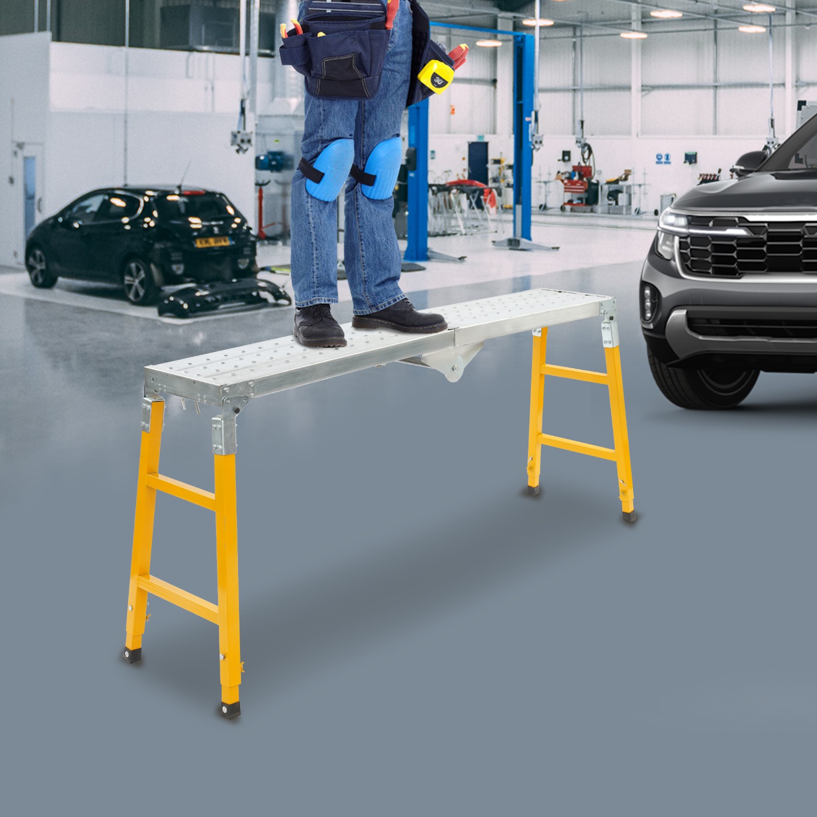 Portable Work Platform Adjustable Q235 Steel With Folding Legs Garage/office