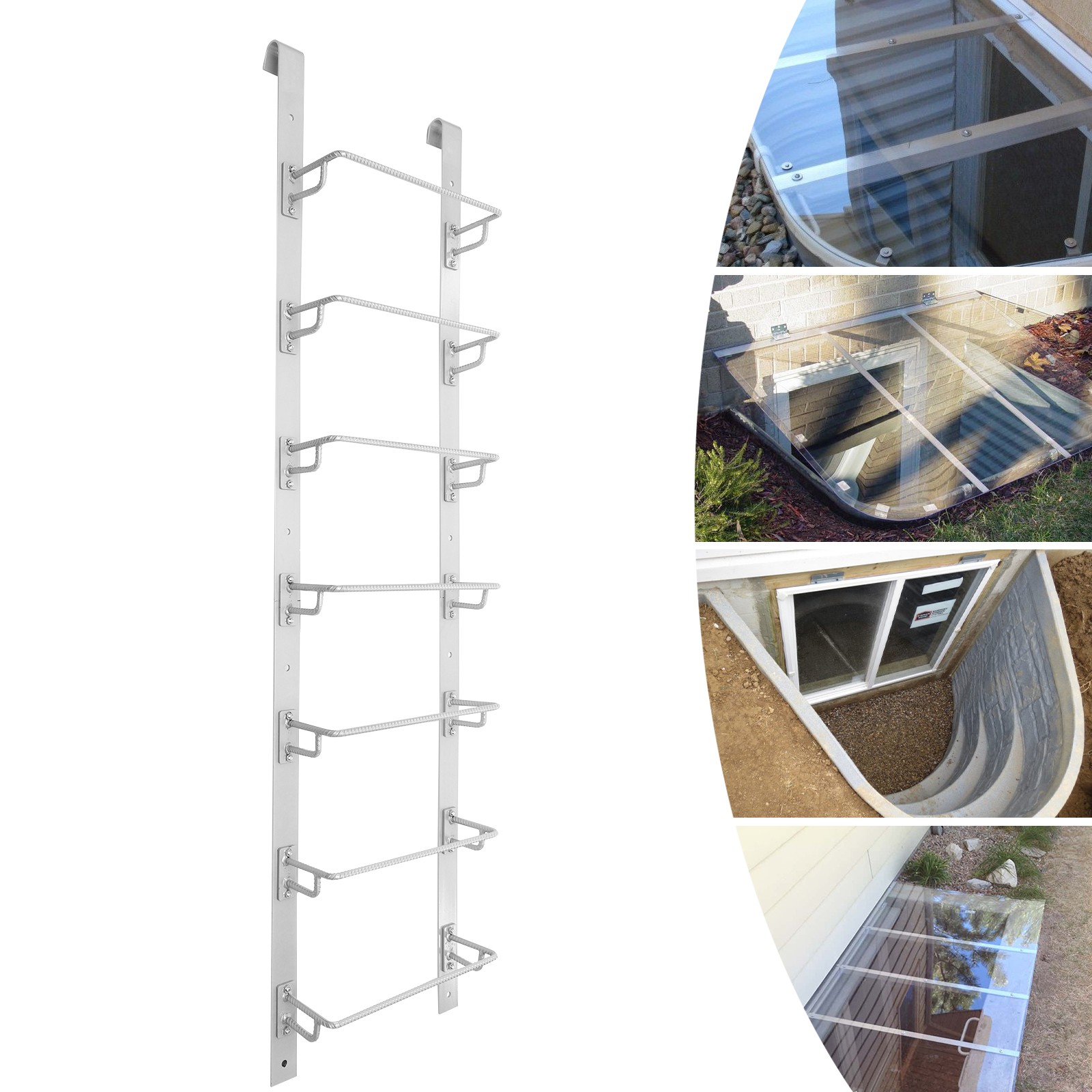 7-Steps Window Well Ladder Heavy-Duty Window Well Ladder Egress Ladder 300kg