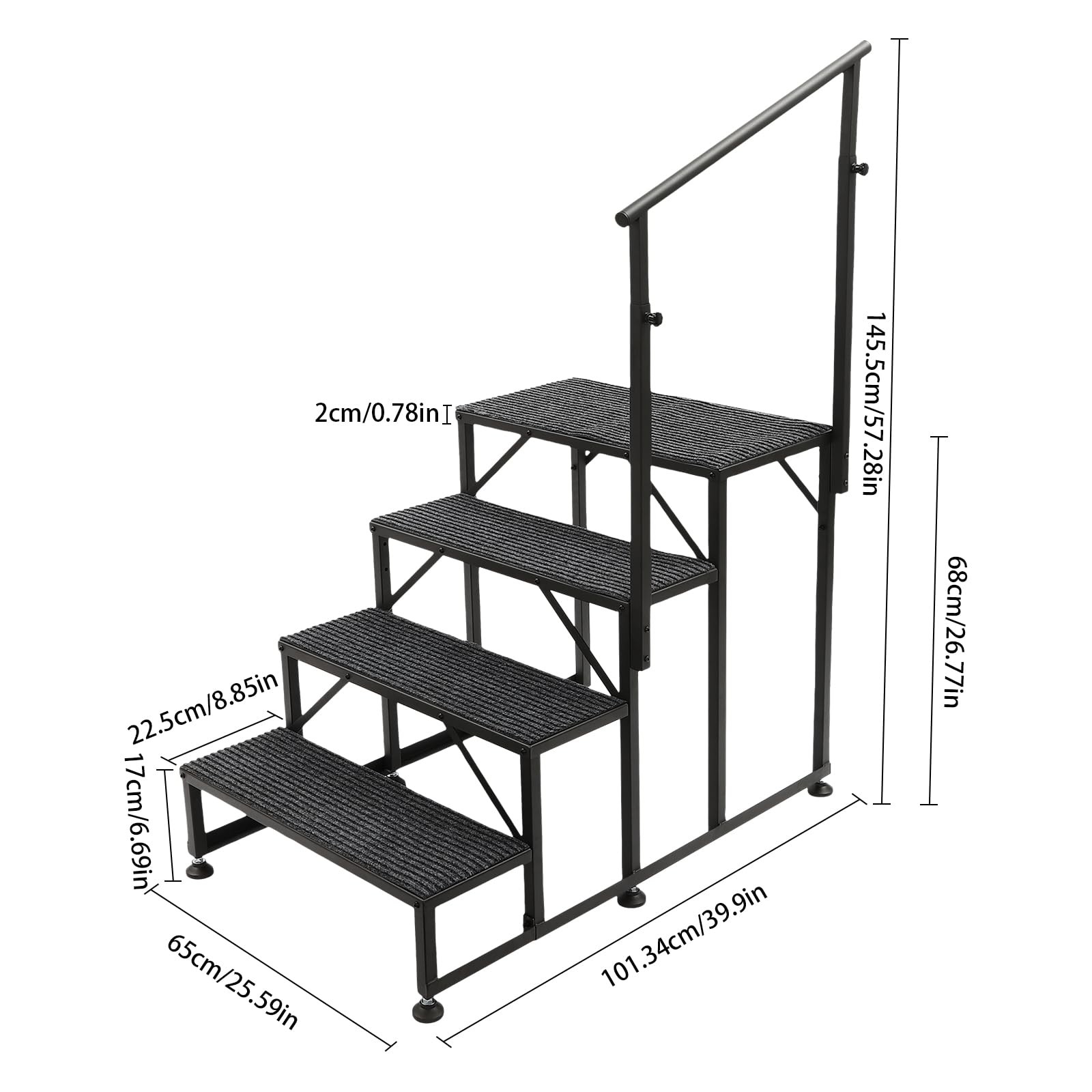 Heavy Duty 4 Step Hot Tub RV Steps with Single Handrail Anti Slip Mats