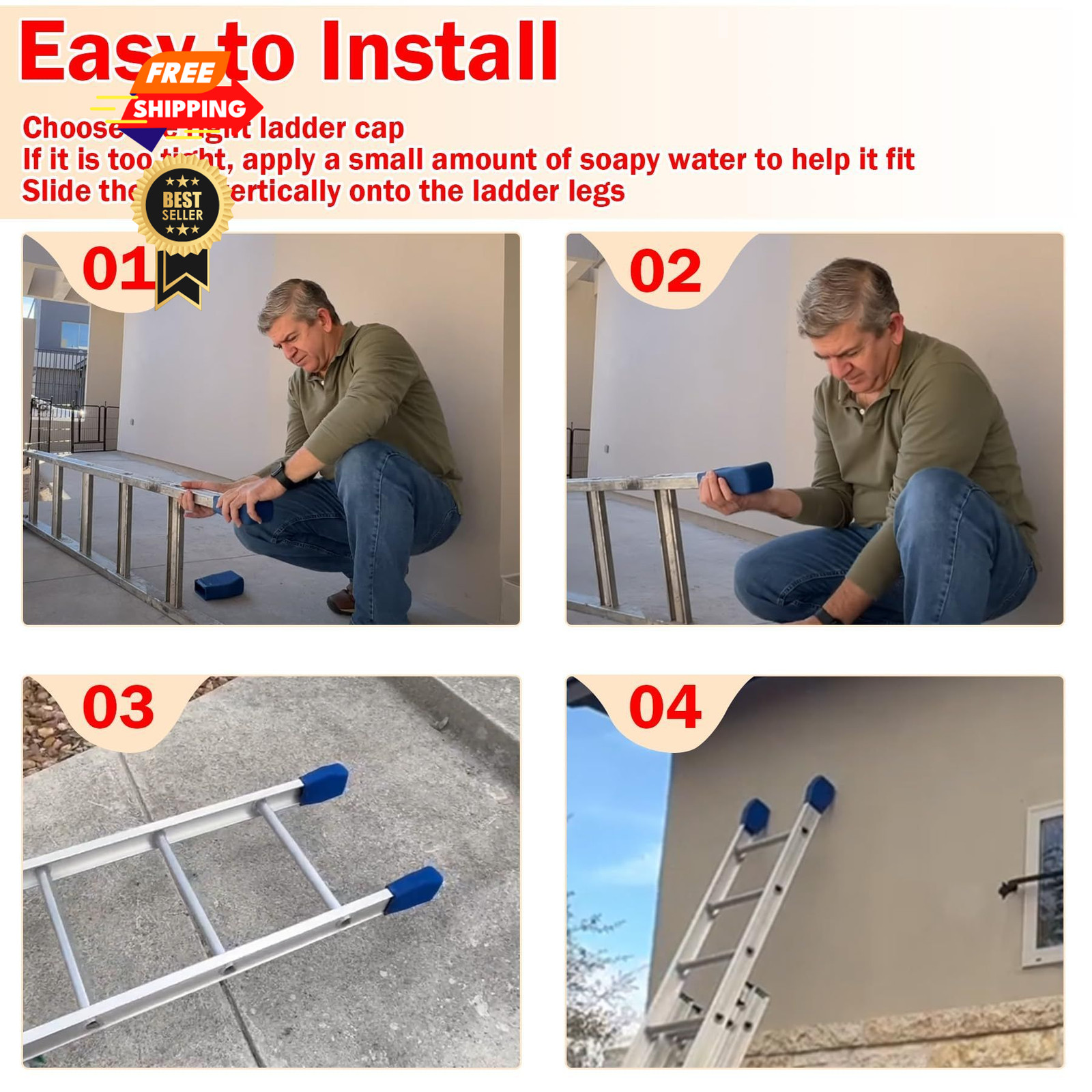 AC19-2 Extension Ladder Covers Rubber End Caps Mitts Bumpers Pads Boots 4 Pack