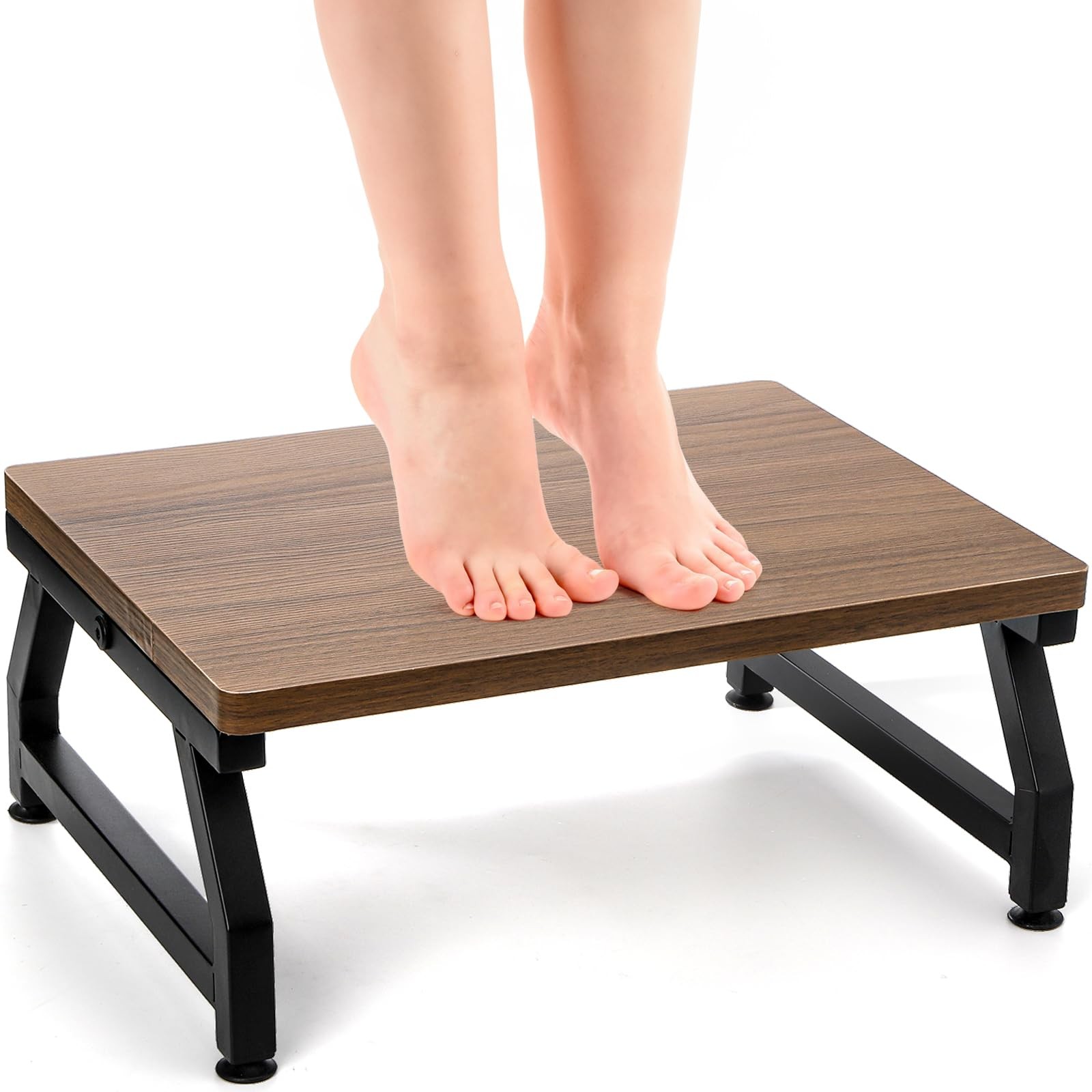 ELFULLY Wooden Step Stool for Adults Seniors, 16.1″L x 11.8″W x 6.9″H, Brown