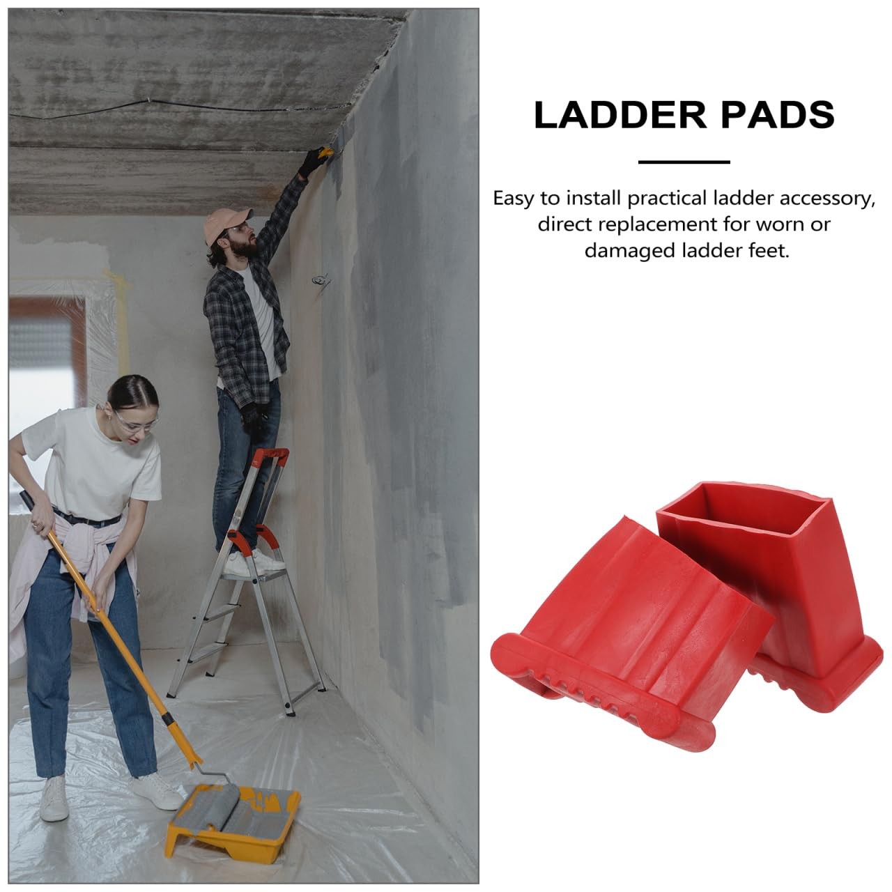 Angoily 2PCS Non Slip Folding Ladder Feet Mat, Stair Rubber Foot Pads Red