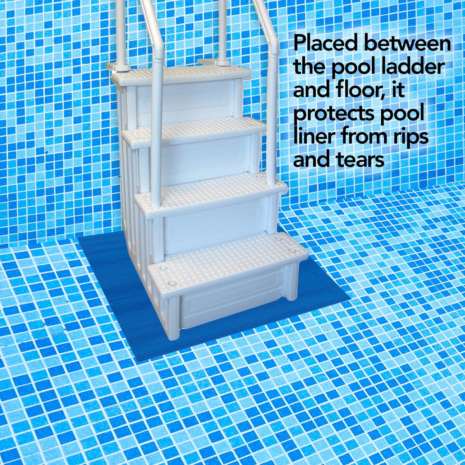 RESILIA Stay-Put Swimming Pool Ladder Mat – Non-Slip, 36″ x 36″, Powder Blue