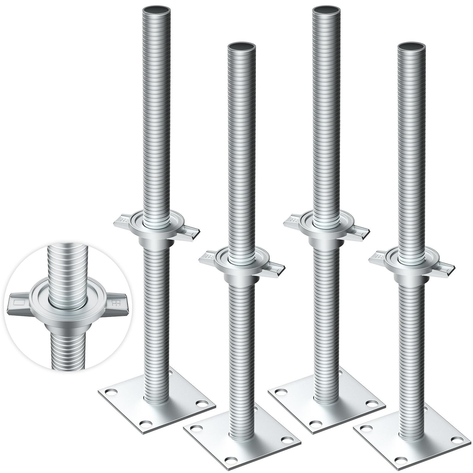4 Pack 17″ Heavy-Duty Adjustable Scaffold Leveling Jacks with Base Plate – Galva
