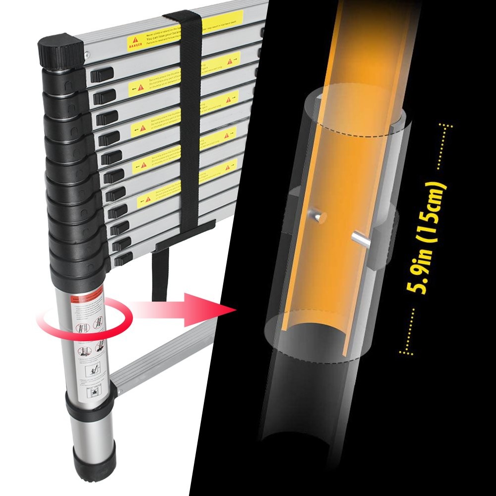 12.5FT/3.8M Aluminum Telescopic Ladder Multi Purpose Heavy Duty Extension Step