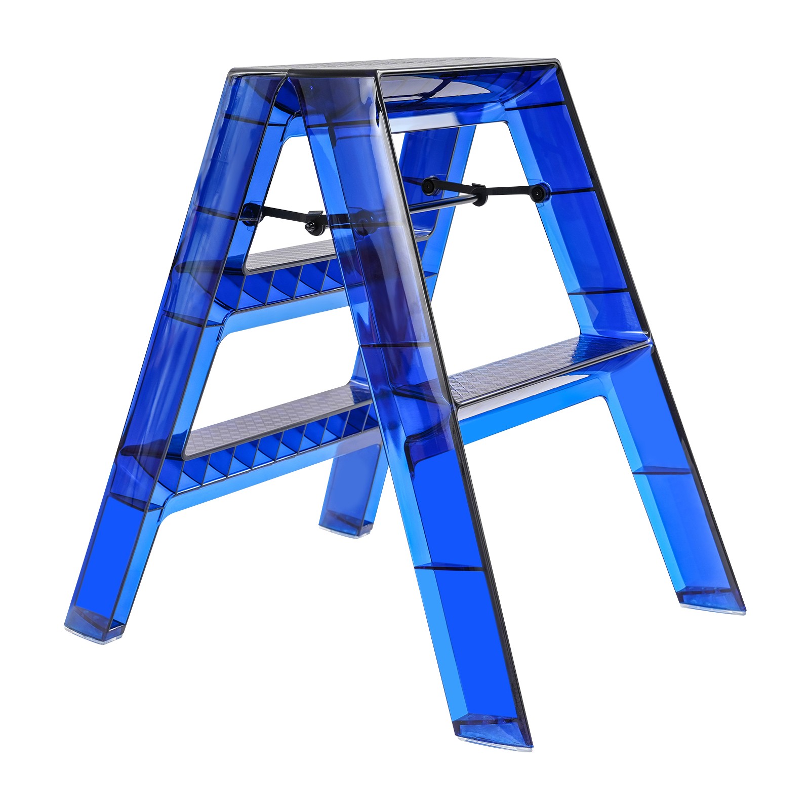 3-Step Folding Ladder Blue Household Portable Stepladder 330lbs Capacity Compact